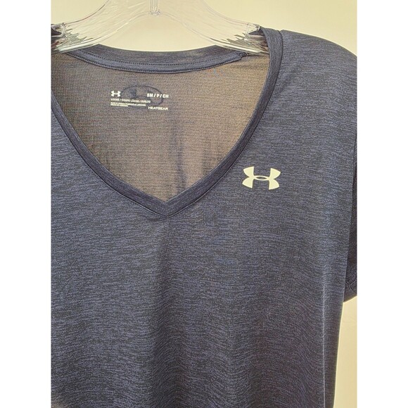 Under Armour Women's S Loose Fit Athletic V-Neck Shirt Heat Gear Heather Blue - Picture 3 of 6